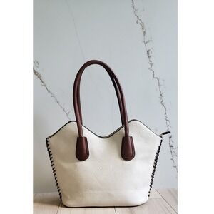 Treska Shoulder Bag Womens Cream Brown Faux Leather Tote Stitch Accent Western